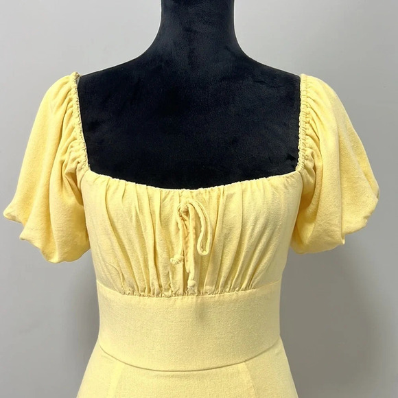 Altar’d State Butter Yellow Short Puff Sleeve Mini Dress size XS - Picture 2 of 8